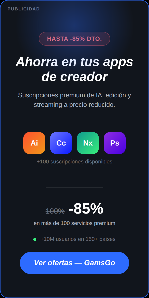 GamsGo - hasta 85% de descuento en suscripciones premium de IA, edicion y streaming